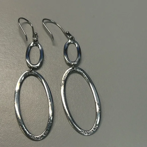 Ippolita sterling Silver hammered Double Oval hoop French wire Earrings vintage - Picture 11 of 16